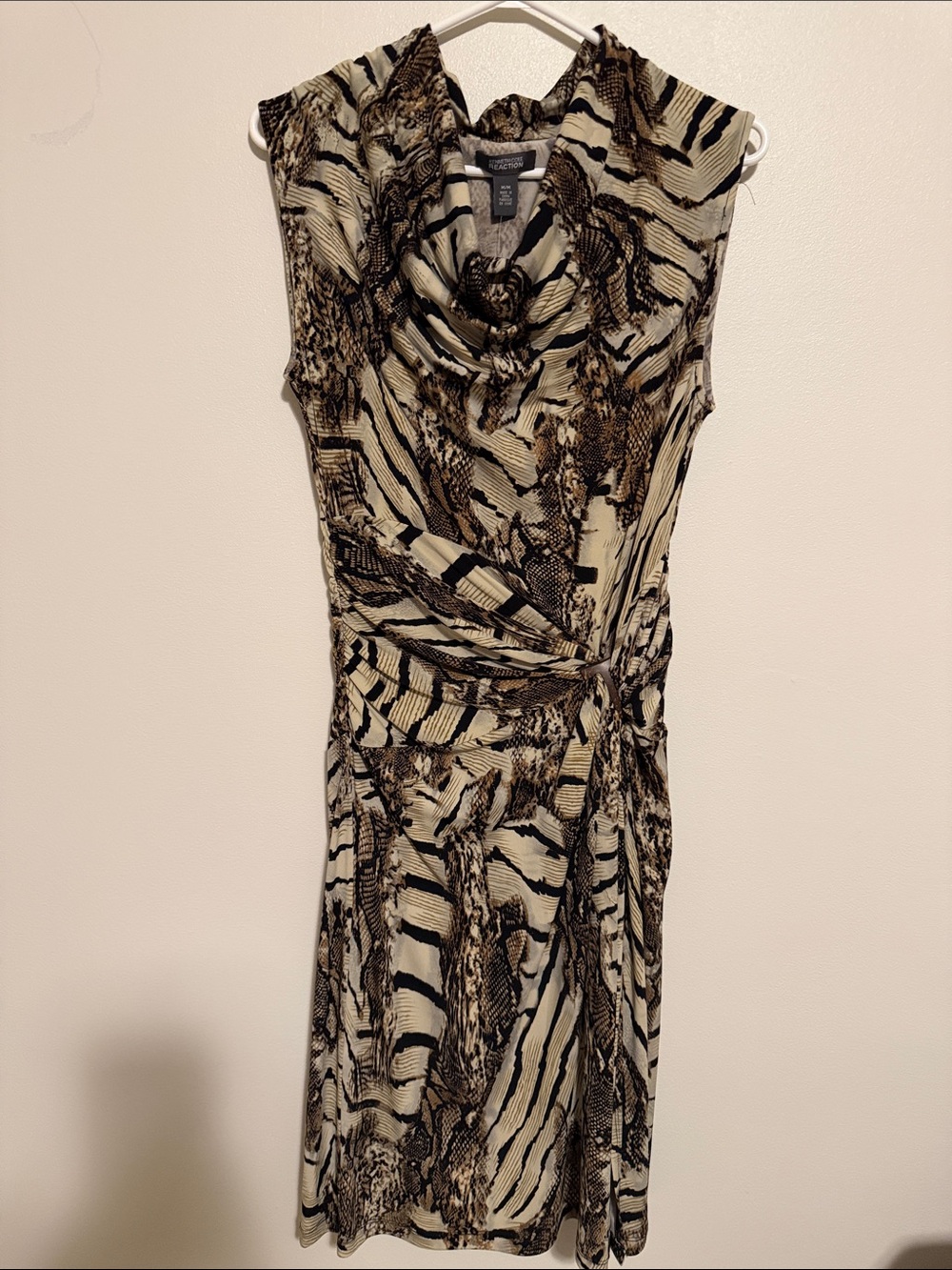 Kenneth Cole Reaction Cream, Black & Brown Animal-Print Cowl Neck Dress